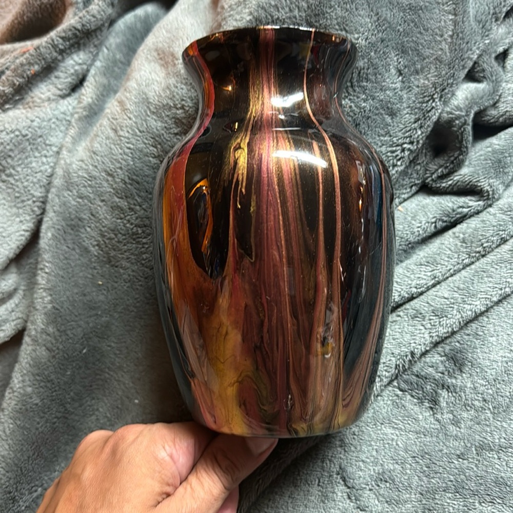 Burgundy and Black Fluid Art Vase